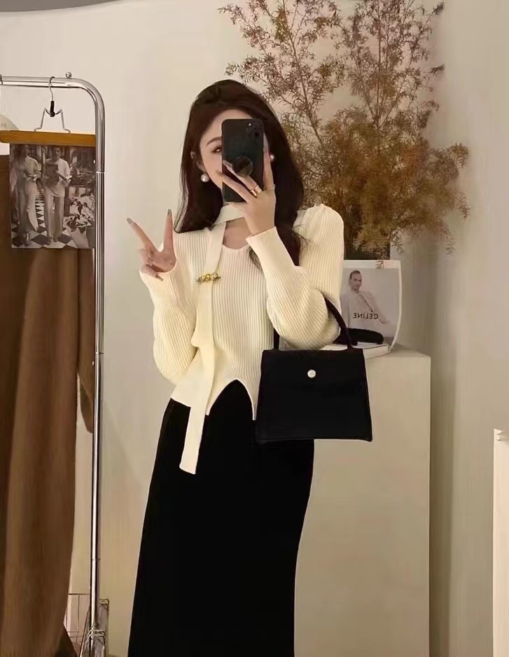 2023秋冬新款設計感毛衣女氣質v領百搭針織上衣小個子顯瘦穿搭