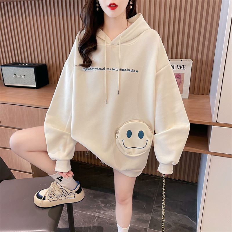 Real shot of velvet cartoon design niche hooded sweatshirt women's jacket new autumn and winter style top
