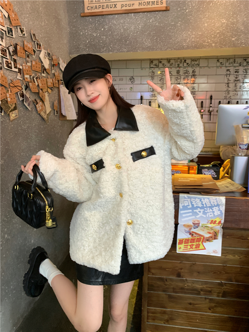 實拍 小香風羊羔毛外套女2023秋冬小個子學院風皮毛一體上衣