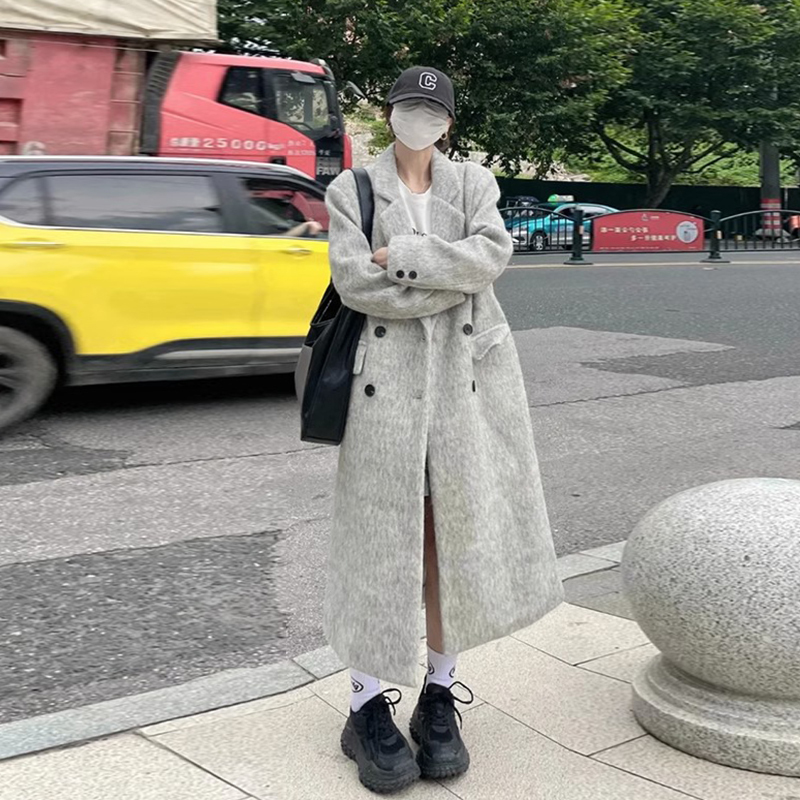 韓系赫本風毛呢外套女秋冬季2023新款高級感小個子中長款呢子大衣