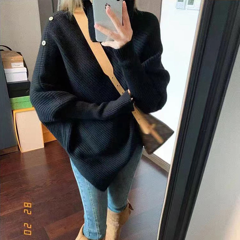 TIDE STUDIOS 設計感不規則高領毛衣女秋冬寬鬆軟糯長袖斗篷上衣