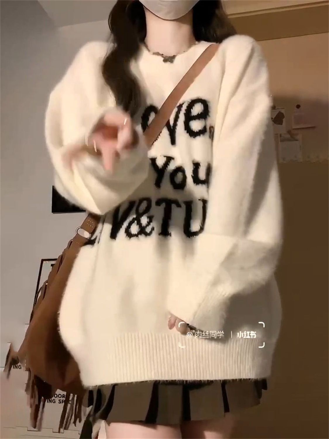 日系甜美軟糯毛茸茸字母套頭毛衣女學生秋冬新款韓系寬鬆針織衫潮