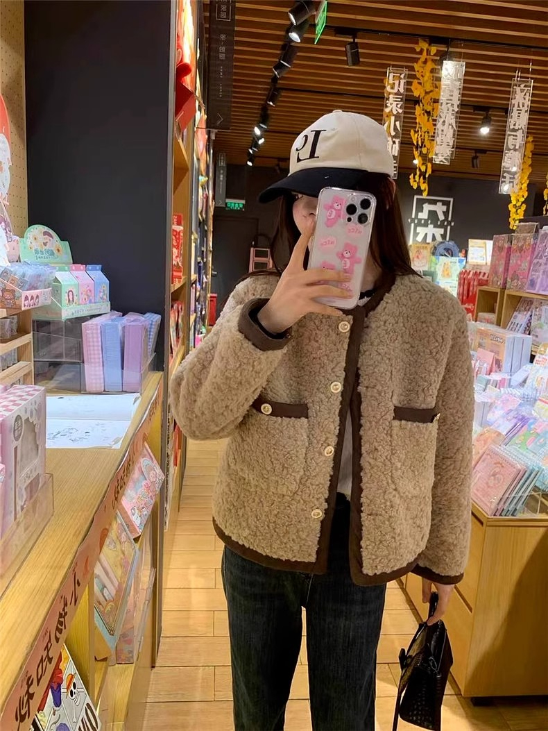 款羊羔毛外套女春秋冬季2023新款小個子香風獨特超好看上衣