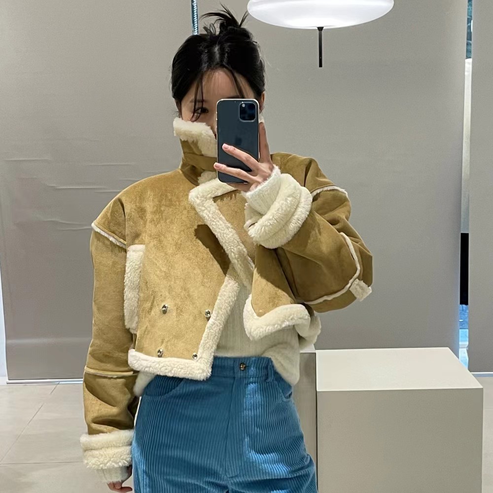 Fur integrated lamb suede short coat 2 colors