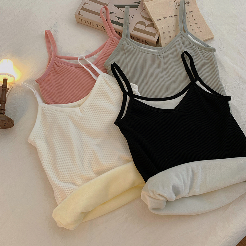 Actual shot of autumn and winter thermal vest for women with velvet and thickened bottoming sling slimming thermal underwear