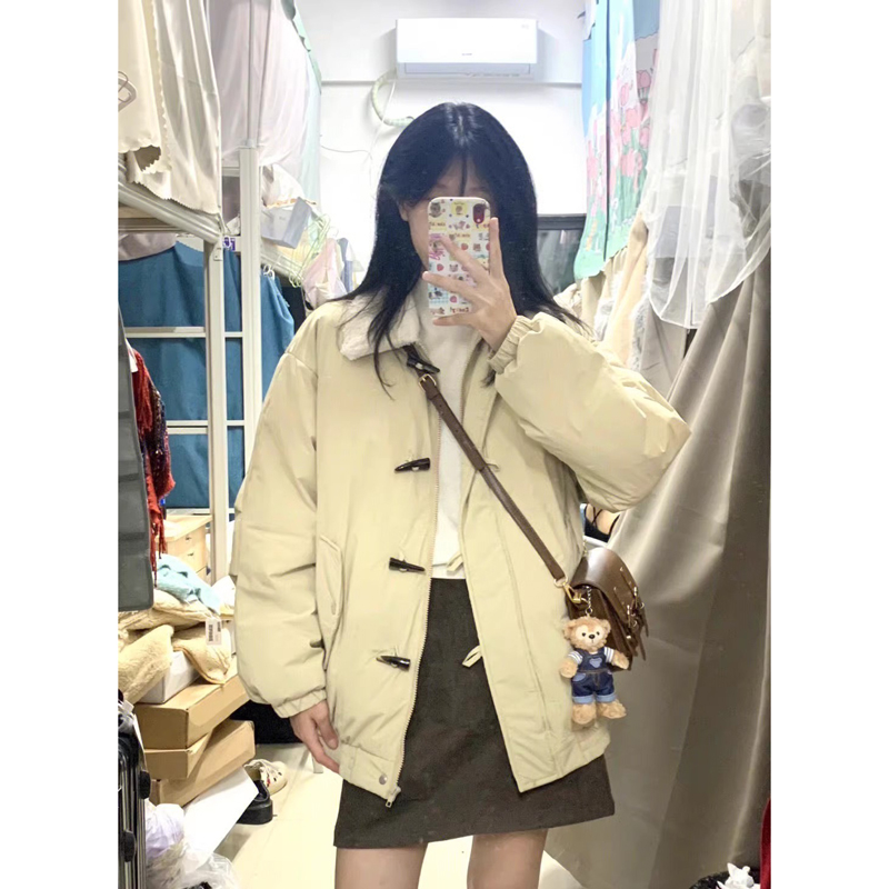 韓版小個子加厚棉服外套女秋冬季新款別致羊羔絨翻領設計感麵包服