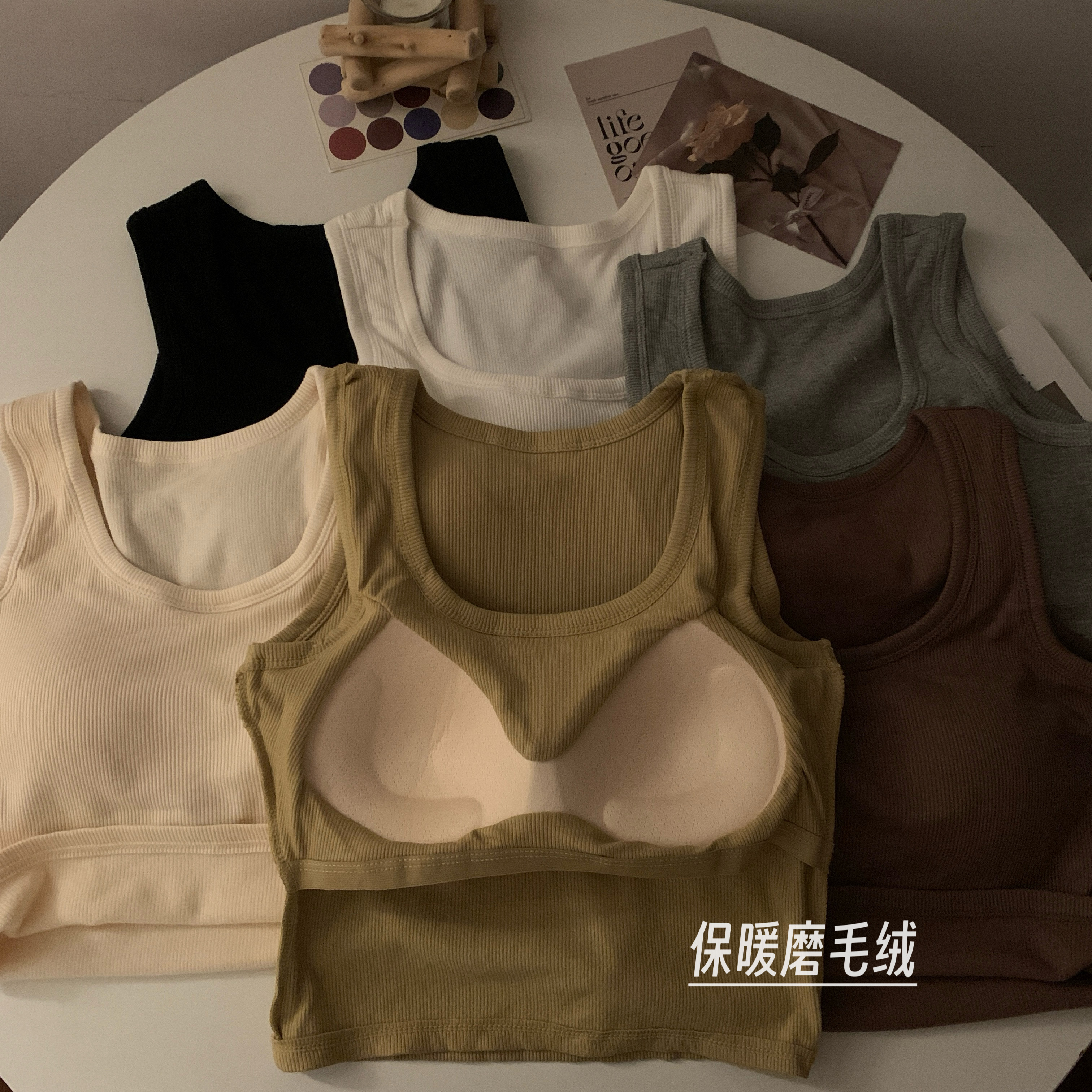 實拍秋冬韓版百搭磨毛加厚保暖無袖背心修身顯瘦打底上衣