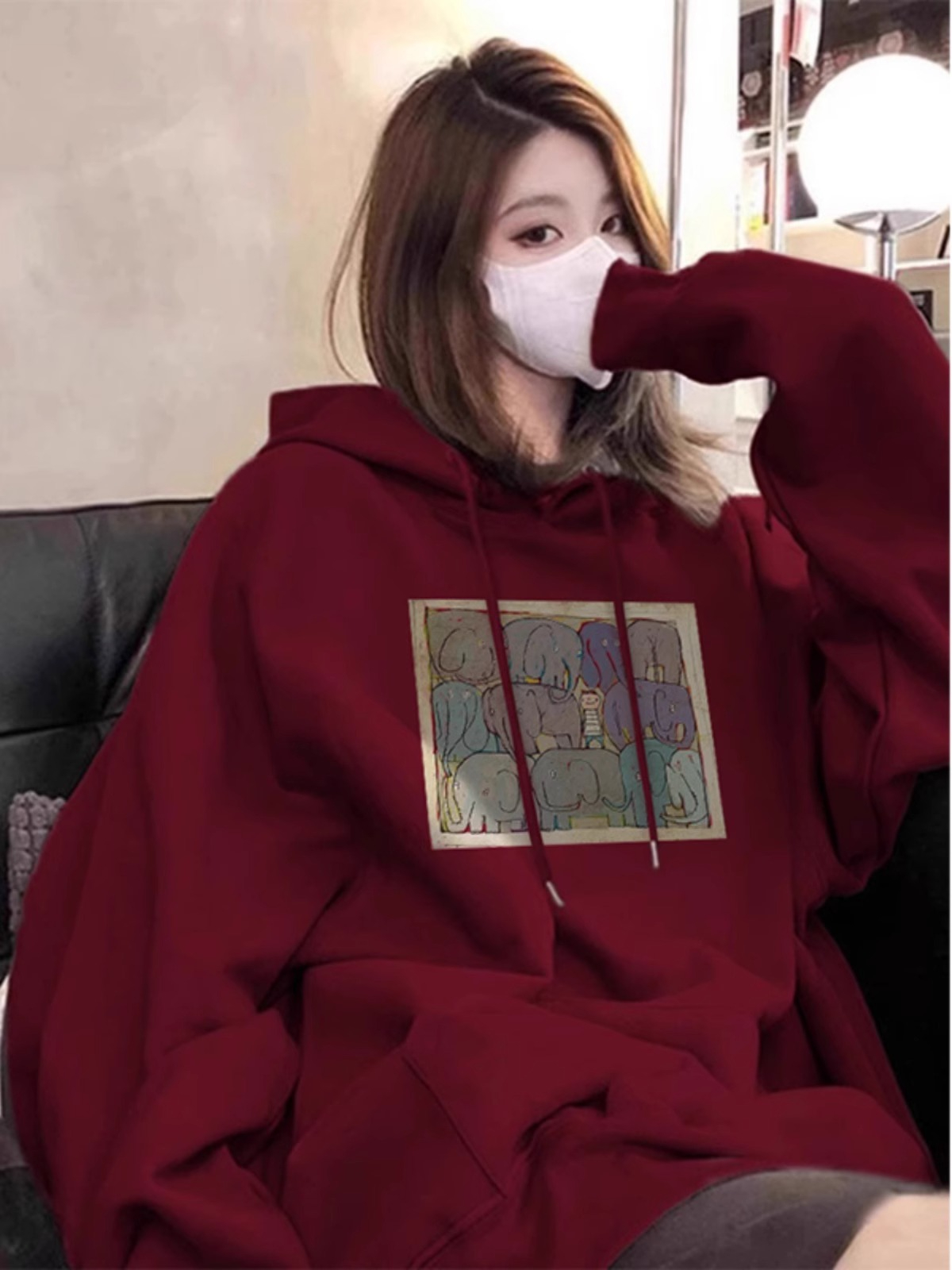 CVC cotton pasta wool Chinese cotton composite/milk silk 320g silver fox velvet 400g front printed hooded sweatshirt for women