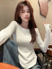 Actual shot ~ Round neck slimming and versatile long sleeve T-shirt autumn