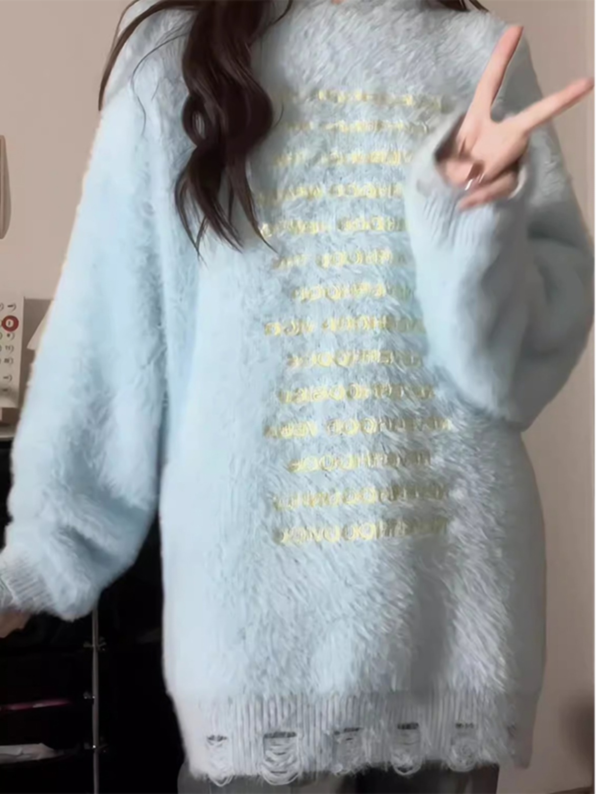 歐美風毛茸茸軟糯毛衣女2023秋冬加絨加厚寬鬆小眾設計感針織外套