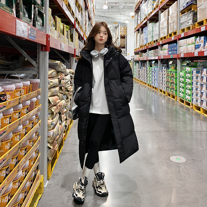 實拍羽絨棉服女中長款過膝2023冬季韓版寬鬆中戲棉襖加厚棉衣外套