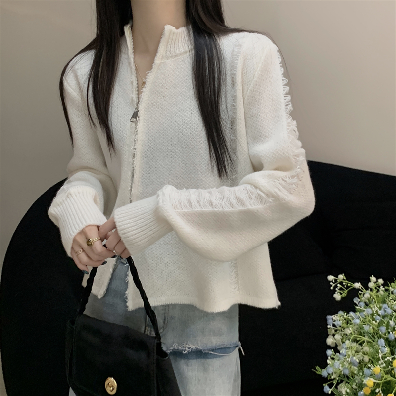 Actual shot of new autumn and winter zippered sweater knitted cardigan women's tops with zippers on both sides