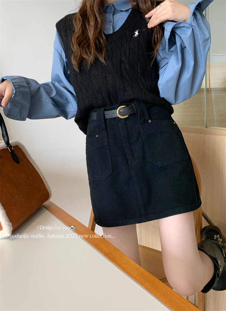Actual shot ~Retro Hot Girl Coffee Colored Skirt Women's High Waisted Slimming A-Line Anti-Exposed Butt-covering Short Skirt