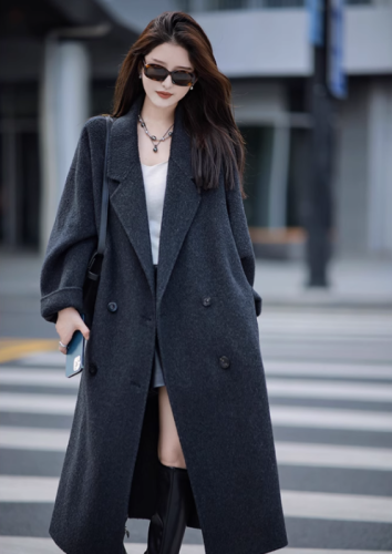 Retro lapel simple loose woolen coat for women  autumn and winter new style small long Korean style woolen windbreaker