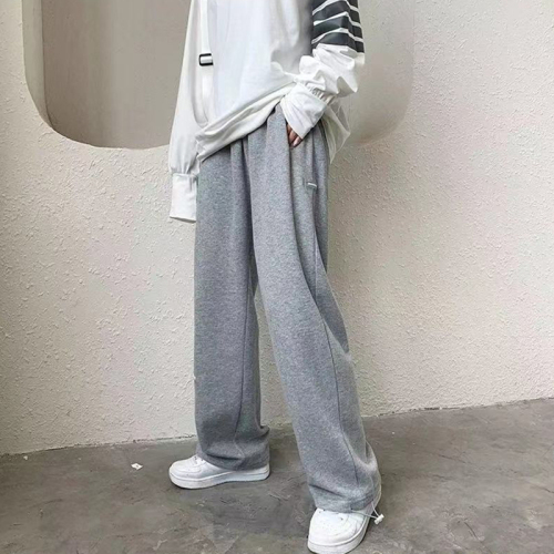 Dark gray spring and autumn sports pants for women, wide, loose, casual, Korean style, versatile, preppy style long pants for girls