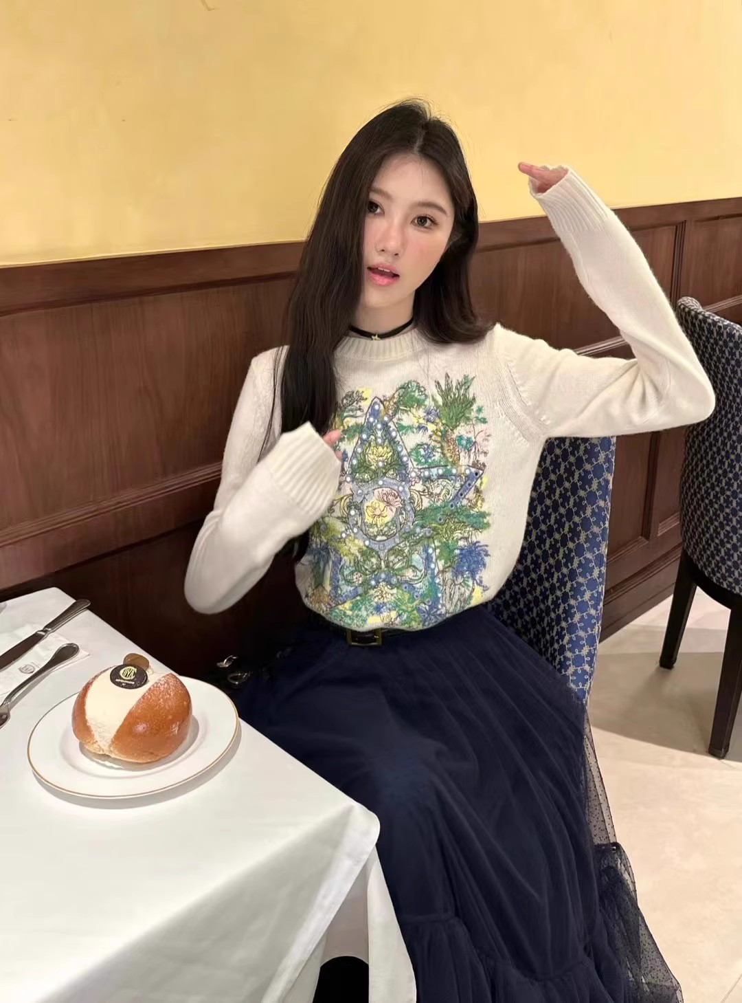 NLIY 高定 2023秋新款名媛法式復古立體刺繡羊絨針織衫長袖毛衣女