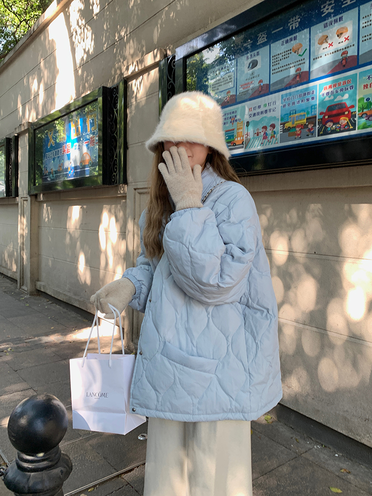 Winter new Korean style college style diamond bread coat cotton coat for women Hong Kong style lazy style loose cotton coat trend