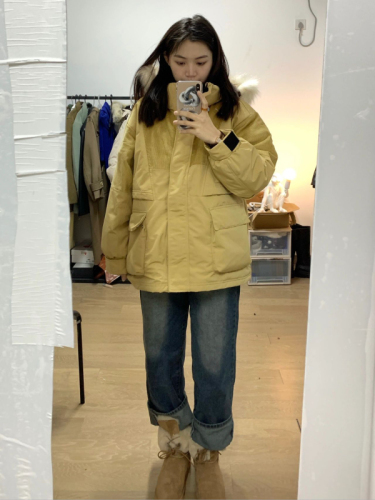 Large fur collar hooded cotton coat women's winter American retro corduroy thickened workwear cotton coat loose cotton jacket trendy