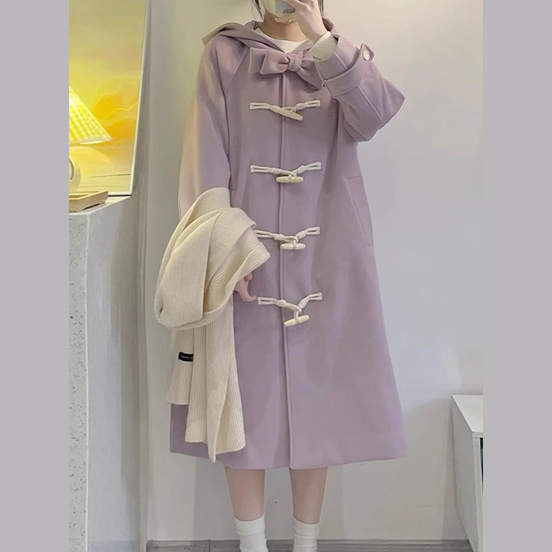 Horn button woolen coat women's autumn and winter mid-length woolen coat 2023 new style small high-end windbreaker