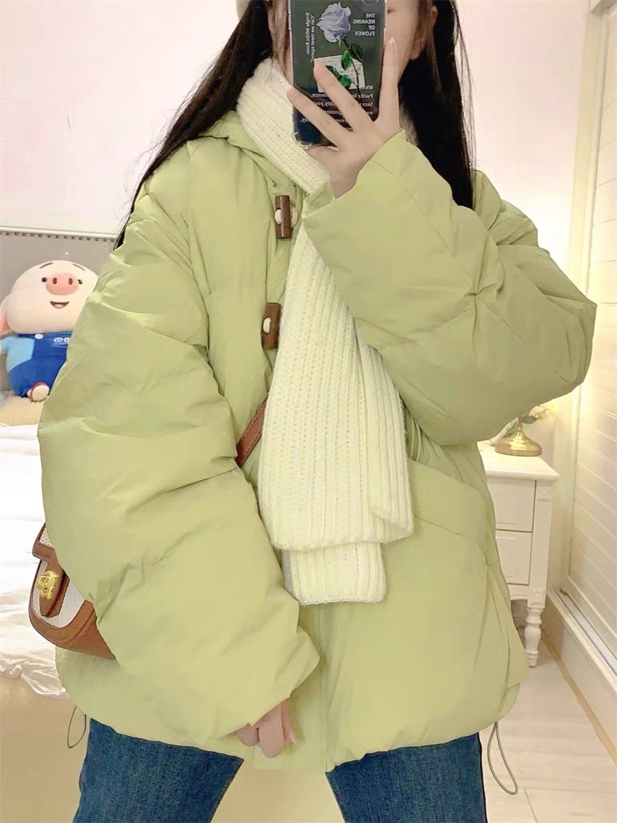 Horn button thickened cotton jacket for women 2023 winter new temperament age-reducing student versatile long-sleeved bread jacket