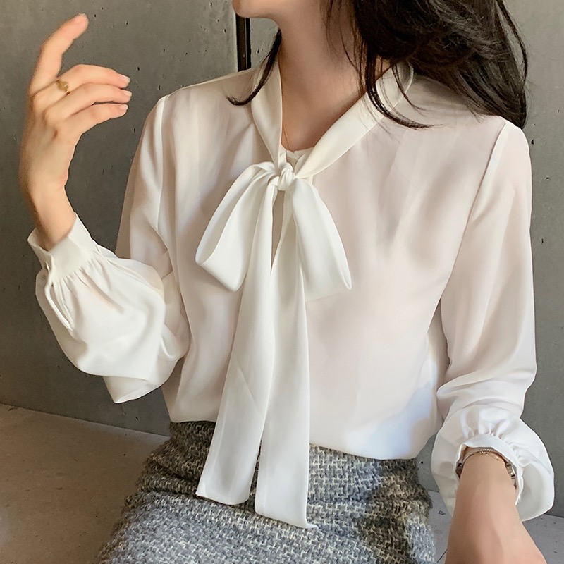 2023新款溫柔氣質設計感女寬鬆小眾蝴蝶結白色上衣