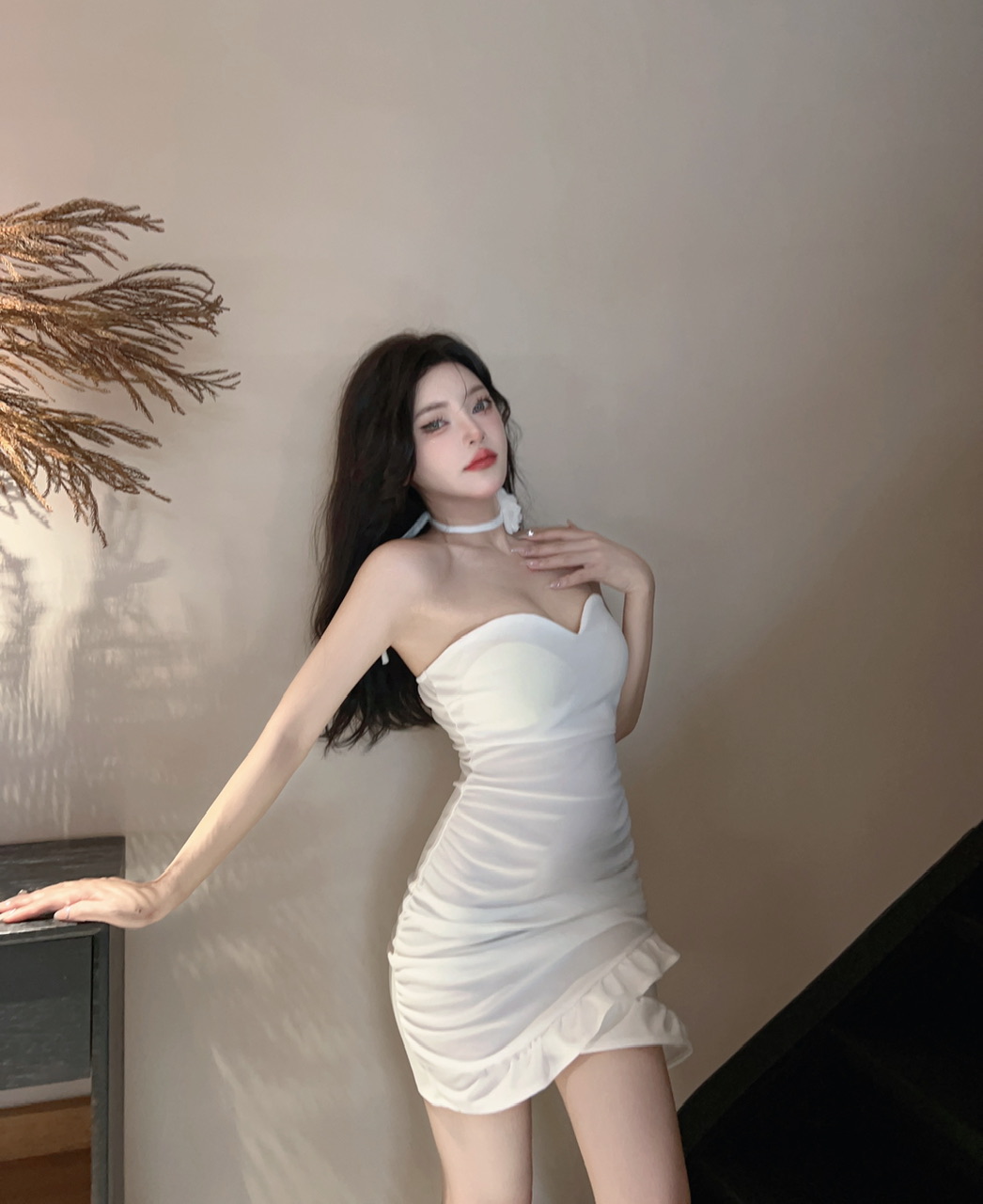 實拍無肩帶抹胸女夏季辣妹帶胸墊修身無袖包臀裙子