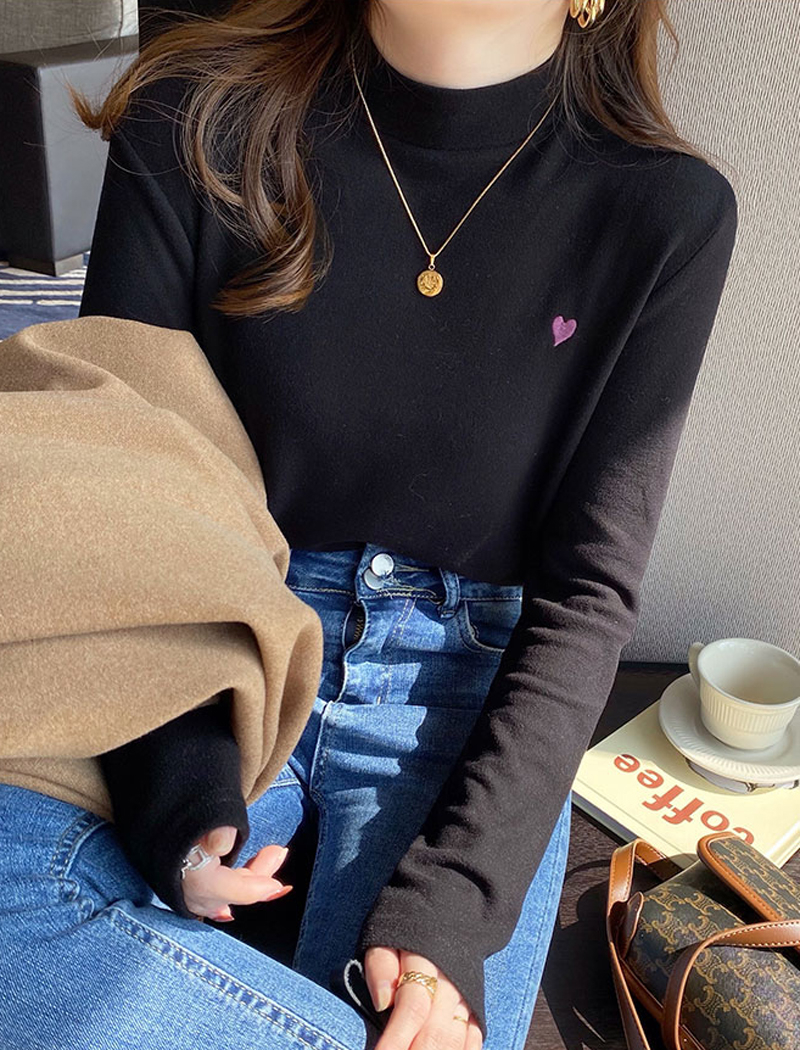 德絨打底衫女秋冬內搭新款半高領百搭加絨加厚白色洋氣上衣
