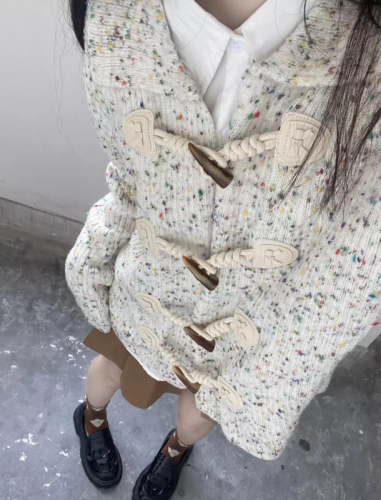 Colorful idea yarn ox horn buttons open sweater women spring summer new POLO collar loose lazy style knit sweater outerwear