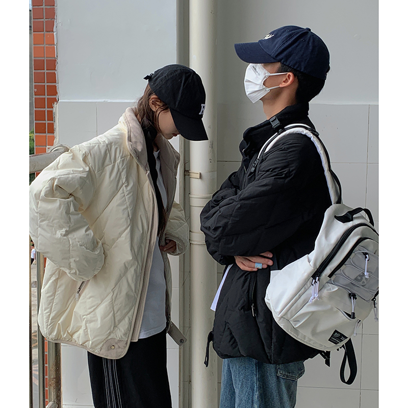 2023 winter new American student Korean cotton clothing women's quilted cotton coat rhombus cotton jacket oversize trendy