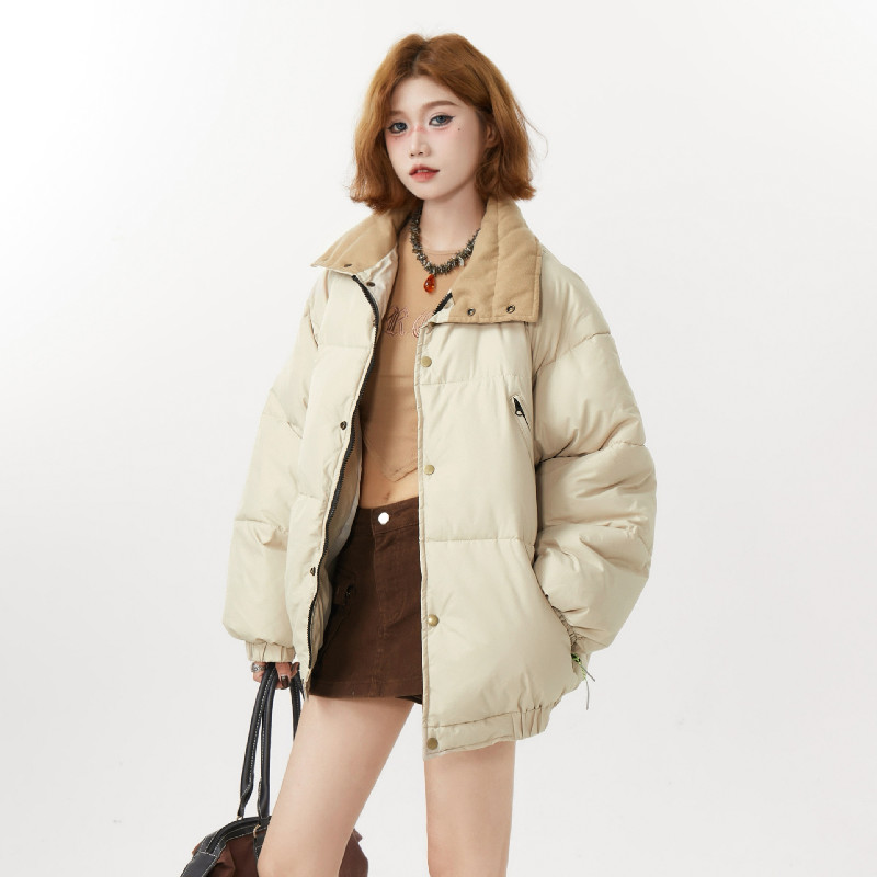 Actual shot#baker's coat cotton coat women's 2023 winter new style design lapel loose thickened warm cotton coat