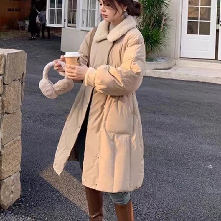 Miss Chipmunk Olaf patchwork lambswool down jacket for women petite mid-length waisted jacket