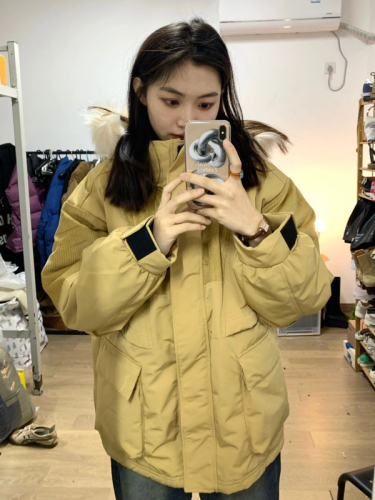 Large fur collar hooded cotton coat women's winter American retro corduroy thickened workwear cotton coat loose cotton jacket trendy