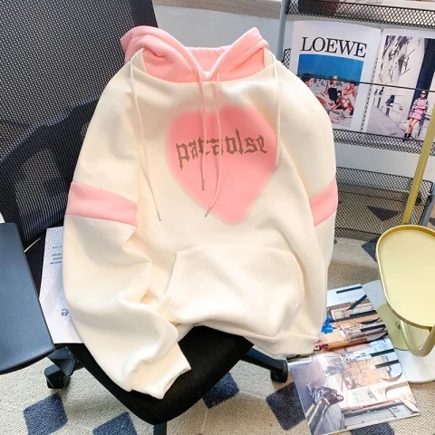 CVC華棉複合貝貝絨愛心衛衣女小個子寬鬆中長款學院風上衣