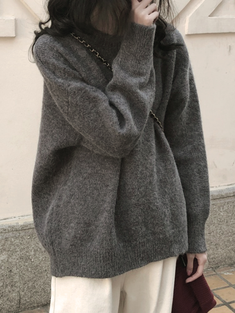 Thickened autumn and winter 2023 new Korean style loose lazy pullover versatile bottoming sweater with sweater for women to wear outside