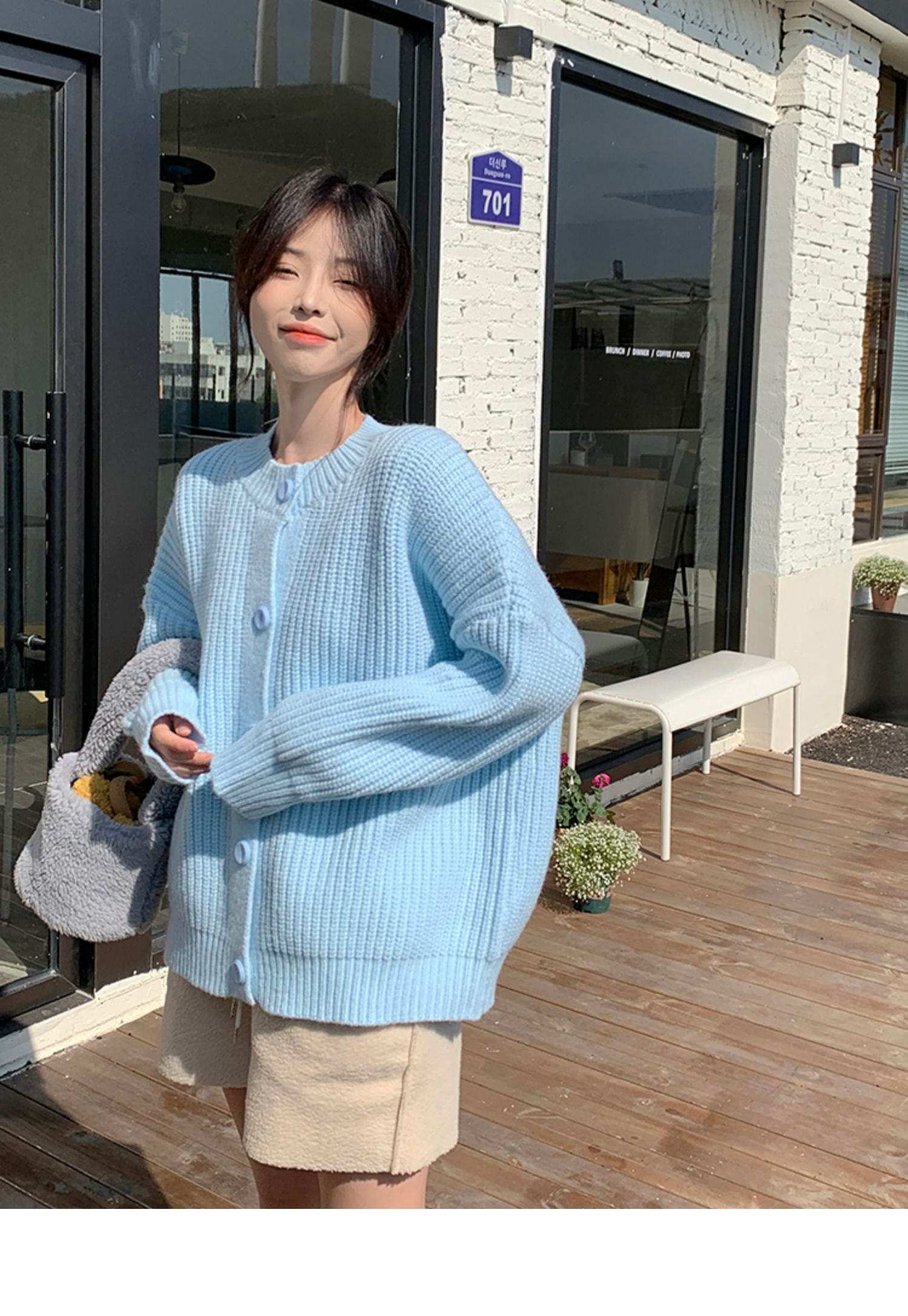 Soft milk blue cardigan sweater for women to wear with super popular design niche chic knitted jacket