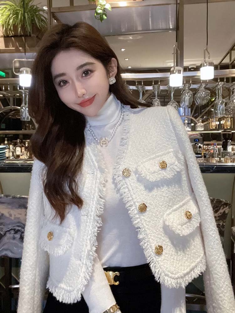 白色小香風外套女早氣質名媛法式高級感減齡漂亮洋氣上衣