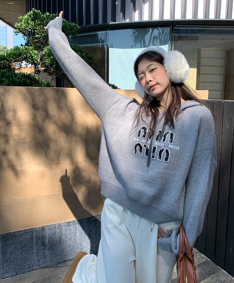 實拍  韓系字母印花連帽毛衣女慵懶風寬鬆顯瘦百搭衛衣
