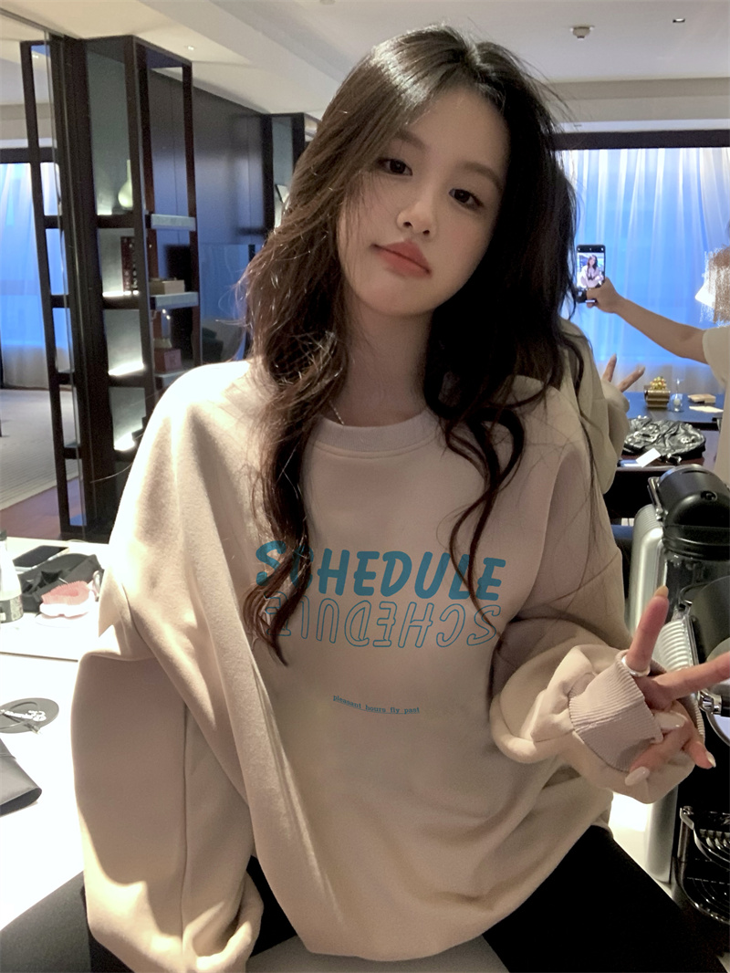 實拍 純棉復古新款百搭設計感上衣女裝寬鬆長袖圓領衛衣潮入