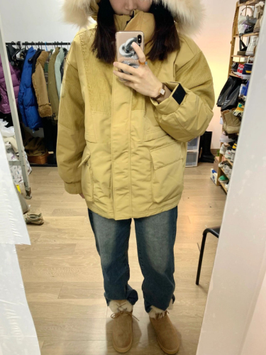 Large fur collar hooded cotton coat women's winter American retro corduroy thickened workwear cotton coat loose cotton jacket trendy