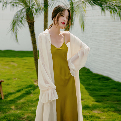 Super fairy chiffon sun protection cardigan, ultra-thin loose coat, foreign style long sun protection clothing for women above the knee