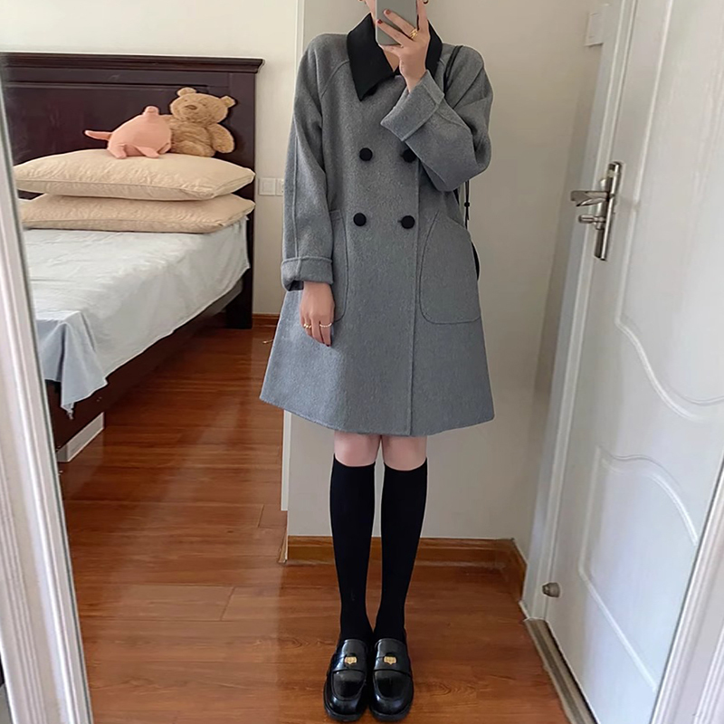 Mid-length woolen coat for women petite woolen coat 2023 new autumn and winter high-end gray is popular this year