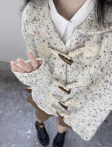 Colorful idea yarn ox horn buttons open sweater women spring summer new POLO collar loose lazy style knit sweater outerwear