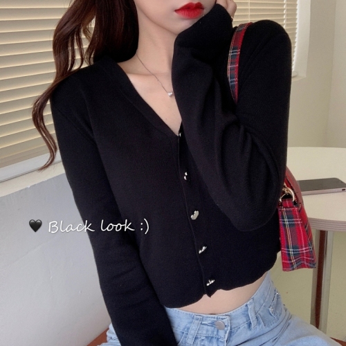 Early autumn new women's clothing gentle wind ice silk red knitted cardigan jacket v-neck bottoming short tops