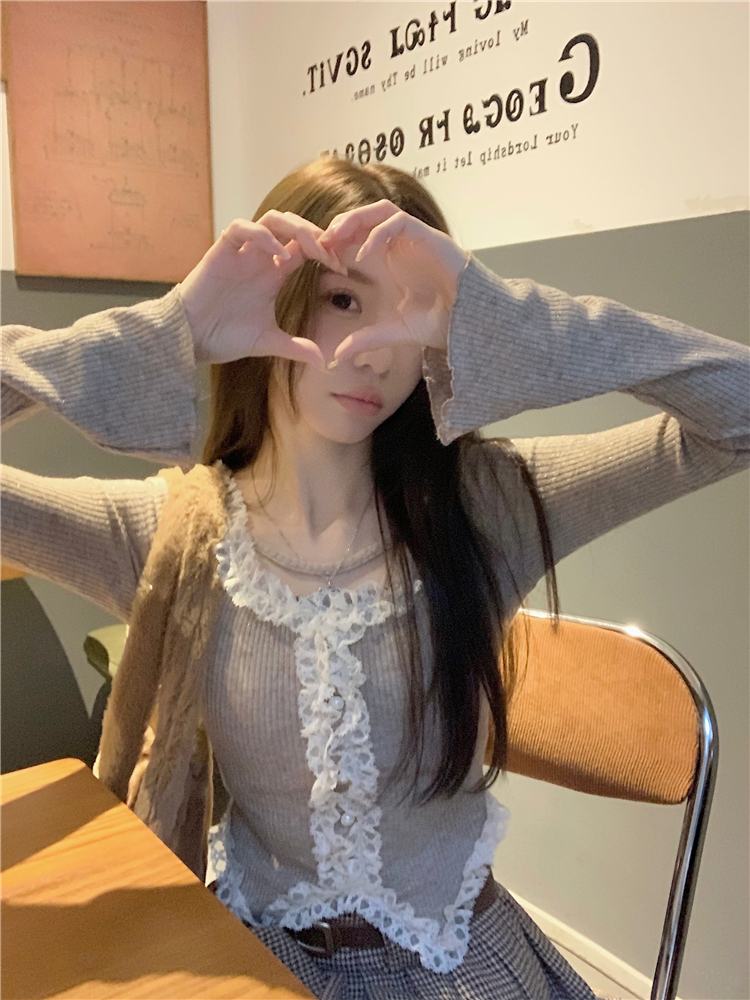 實拍~細閃蕾絲上衣秋冬內搭天花板女方領長袖打底衫