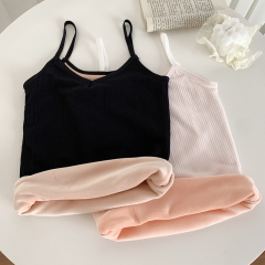 Real-shot winter Korean-style inner strap dress for women—fleece-lined, thick, and extra-warm base layer, sleeveless.