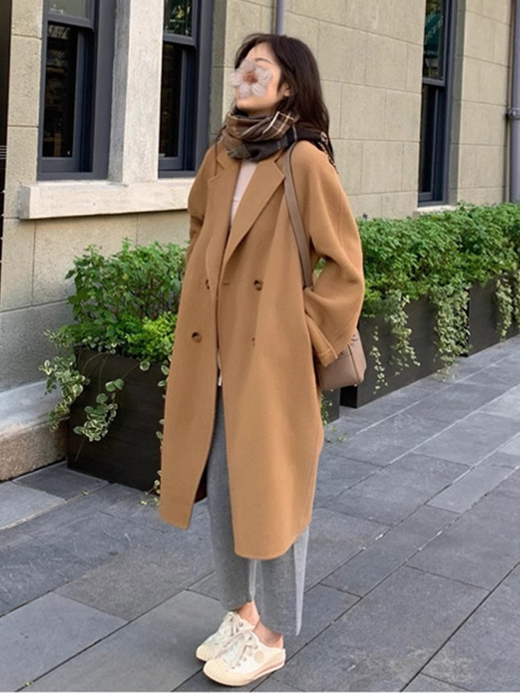 Coat women's new winter new small Korean style high-end four-button woolen coat