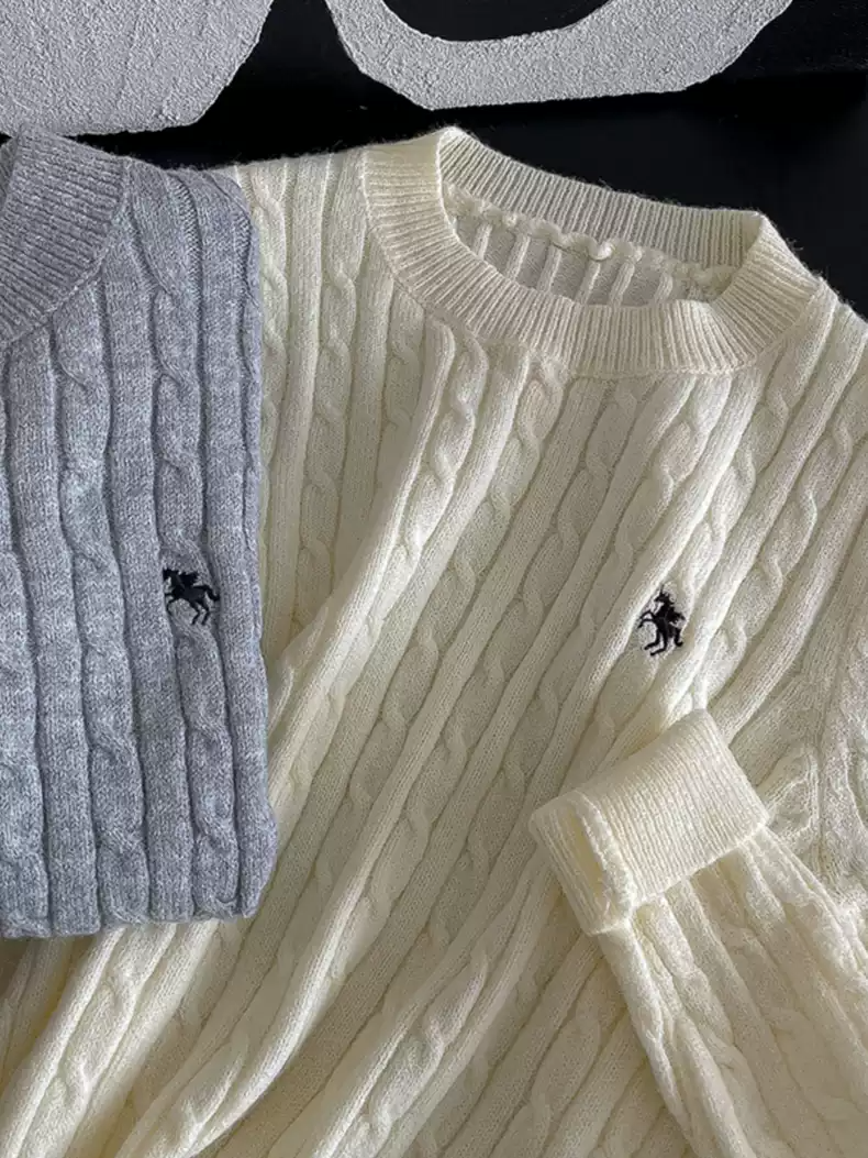 Korean gentle style versatile round neck sweater 2023 new autumn women's loose chic chic embroidered sweater