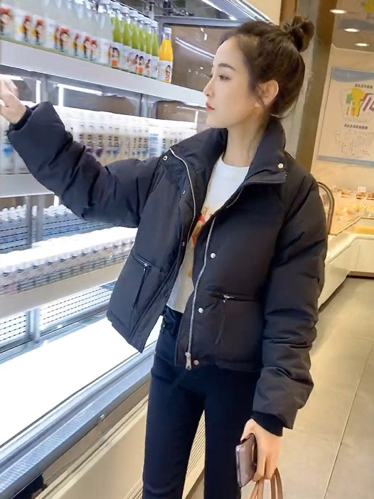 2023 New Winter Women's Down Jacket Small Short Solid Color Stand Collar Bread Jacket Trendy