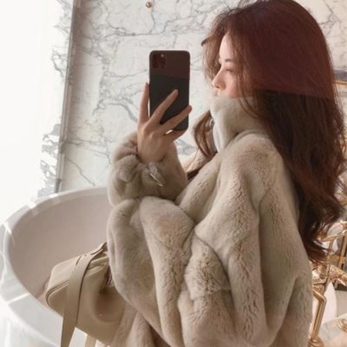 Korean style imitation fur coat for women in autumn and winter loose imitation rex rabbit fur plus velvet thickened stand collar zipper sweatshirt plush versatile