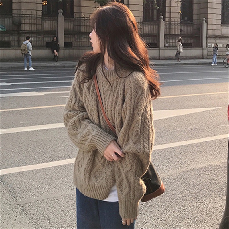 DODOYZ溫油奶奶駝~復古grandpa麻花毛衣女針織衫上衣2023秋季外穿